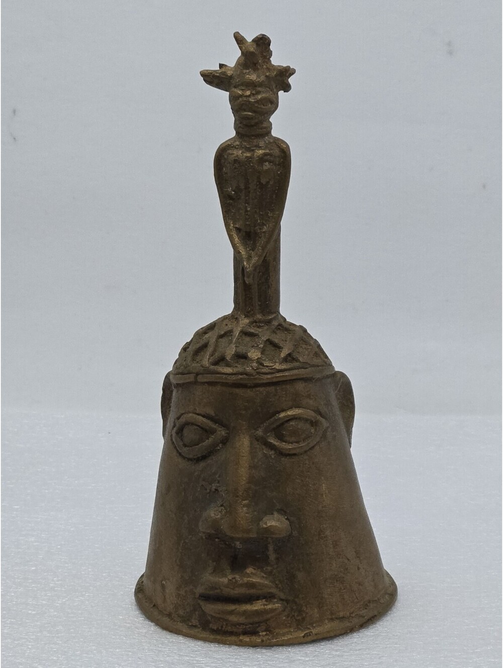 West African Bronze Bell Yoruba Ogboni Figure Benin Style Ritual Art Vintage